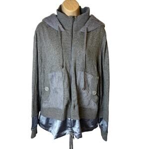 Tricot Chic Cashmere Blend Knit Zip Jacket Faux Fur Hood Italy Designer M / L 12